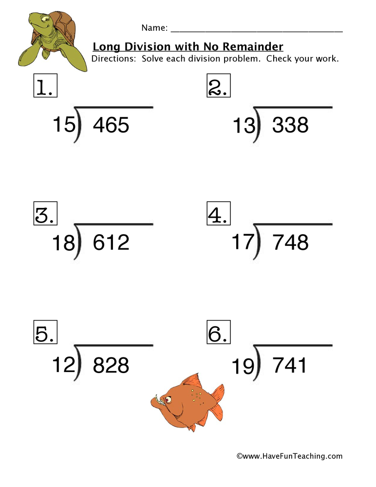 Long Division No Remainder Worksheet 4 Free Printable Worksheets For 