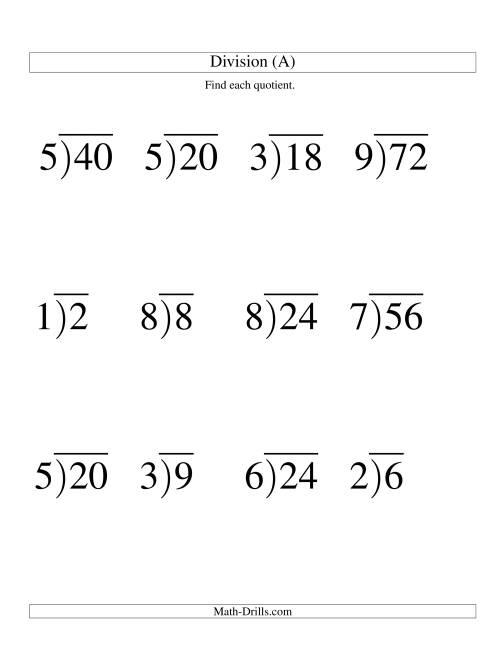 Long Division One Digit Divisor And A One Digit Quotient With No