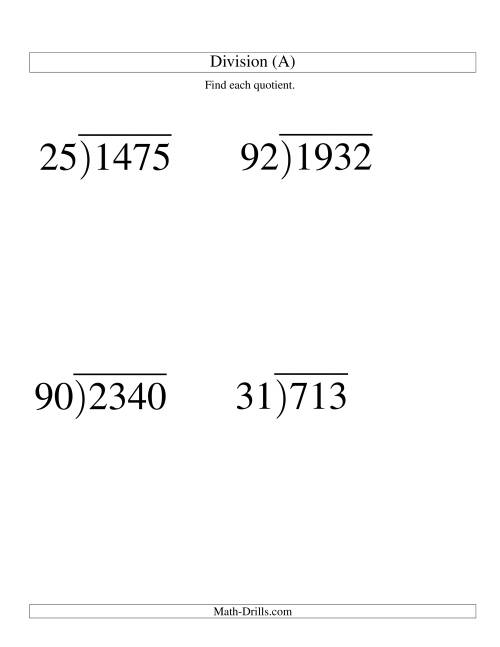 Long Division Two Digit Divisor And A Two Digit Quotient With No 