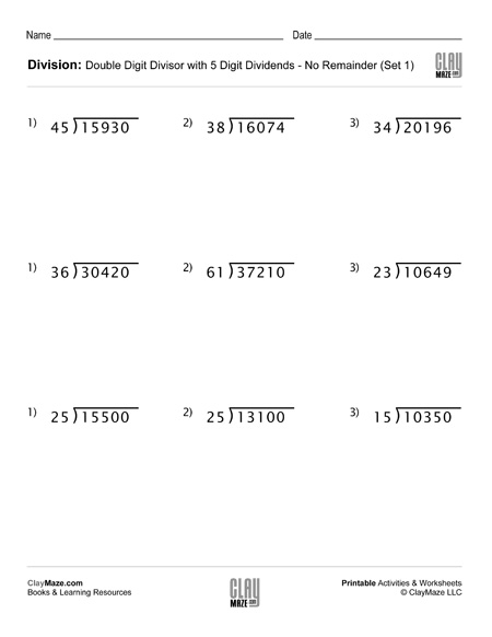 Long Division Worksheet With Double Digit Divisors Set 1 Homeschool 