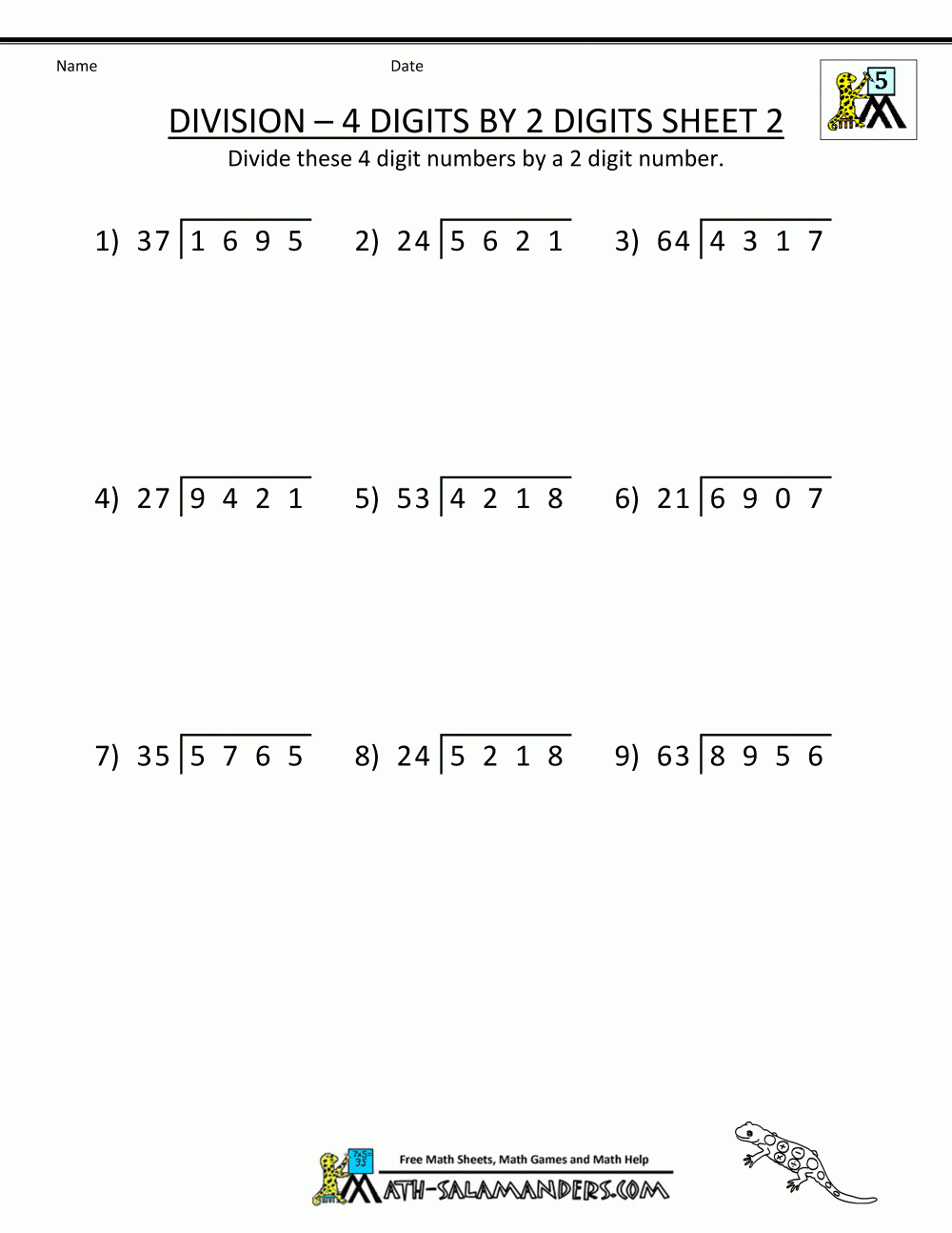 Long Division Worksheets For 5th Grade