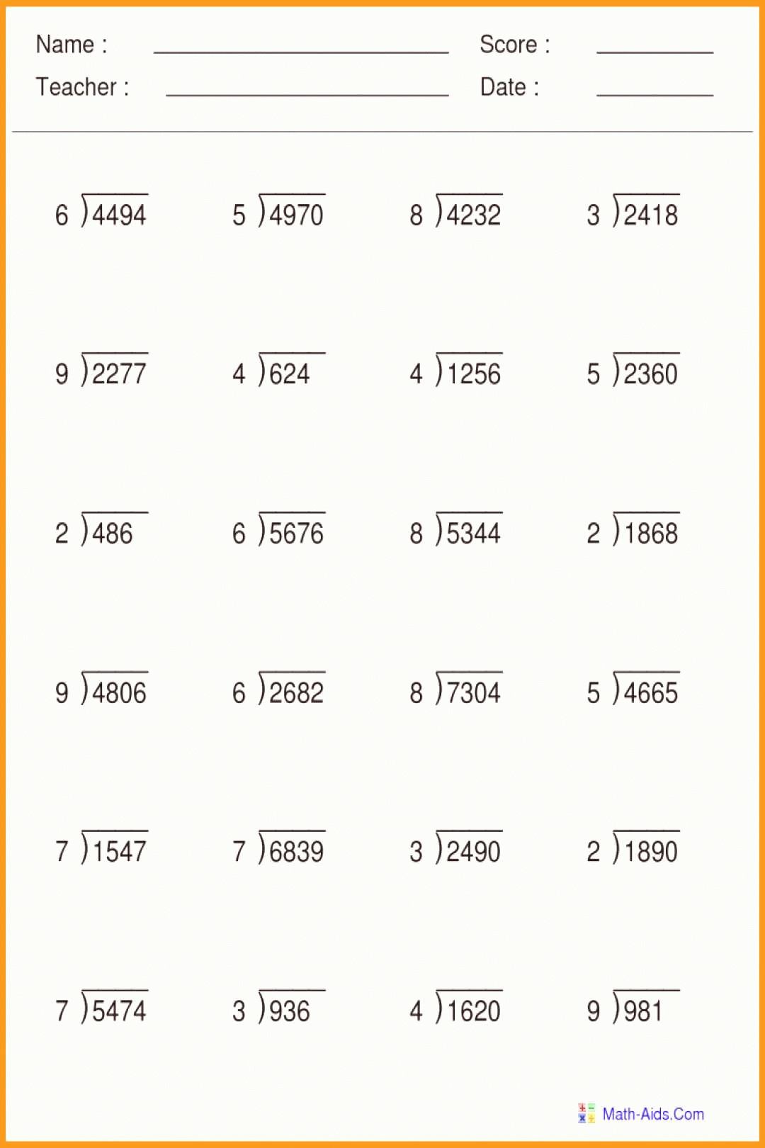 Long Division Worksheets Grade 7 Instantworksheet