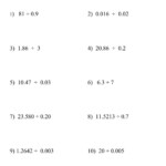 Math Worksheets Dividing Decimals WorkSheet For Pre School