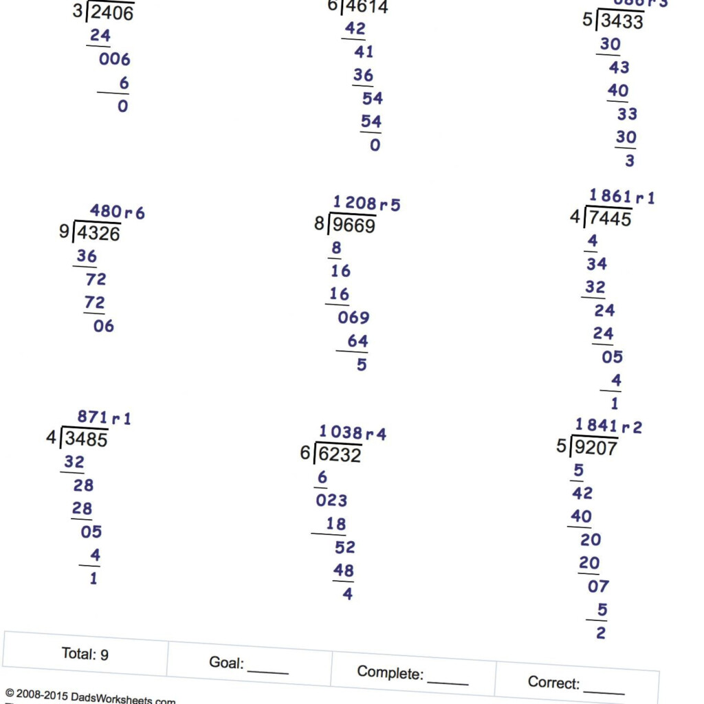 Math Worksheets Division With Remainders Division Worksheets Long 