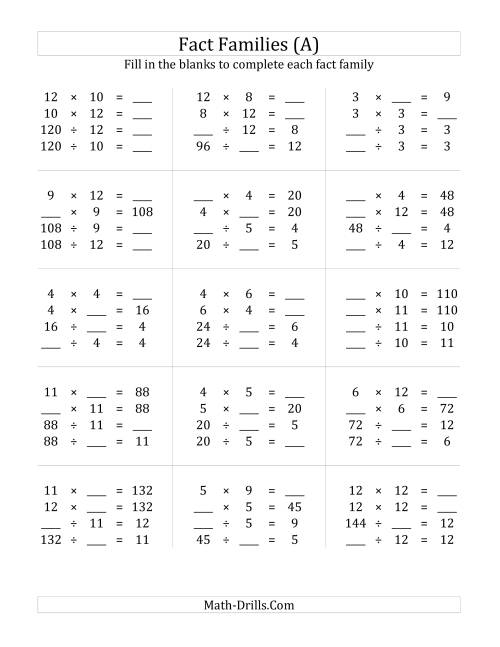 Multiplication And Division Relationships With Products To 144 A 