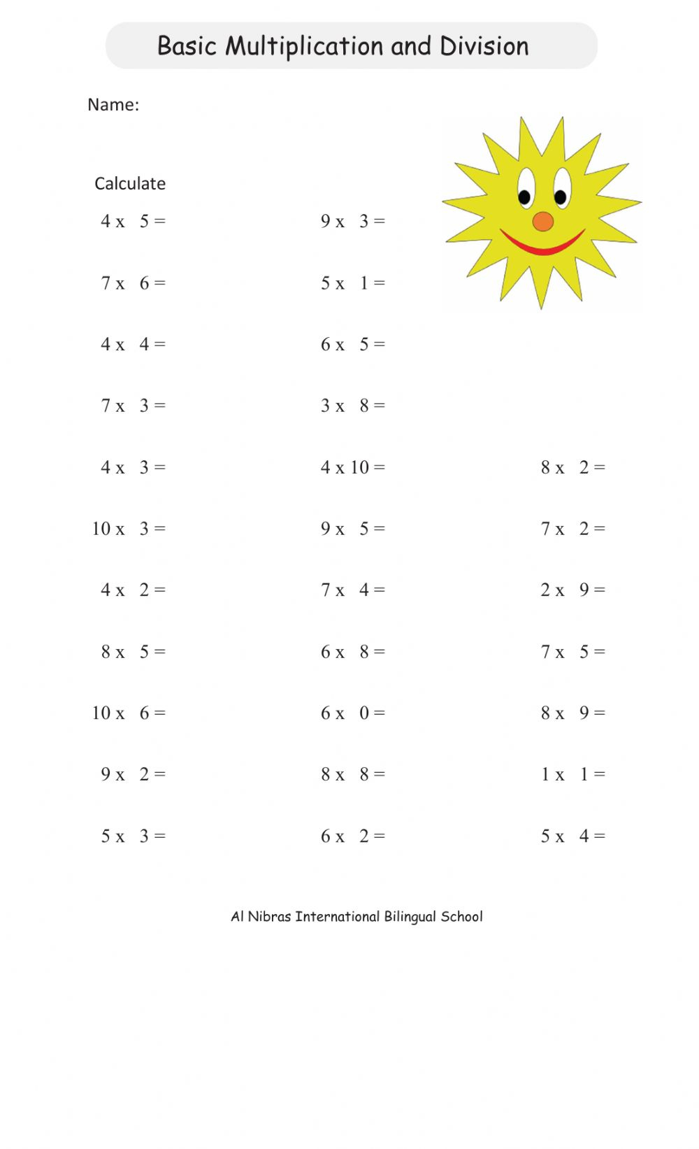 Multiplication Division Facts Review Worksheet