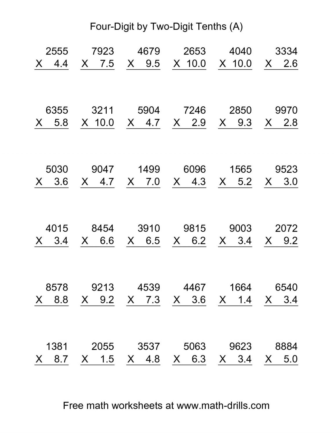 Multiplication Worksheets 6th Grade Sixth Grade Multiplying Doubles