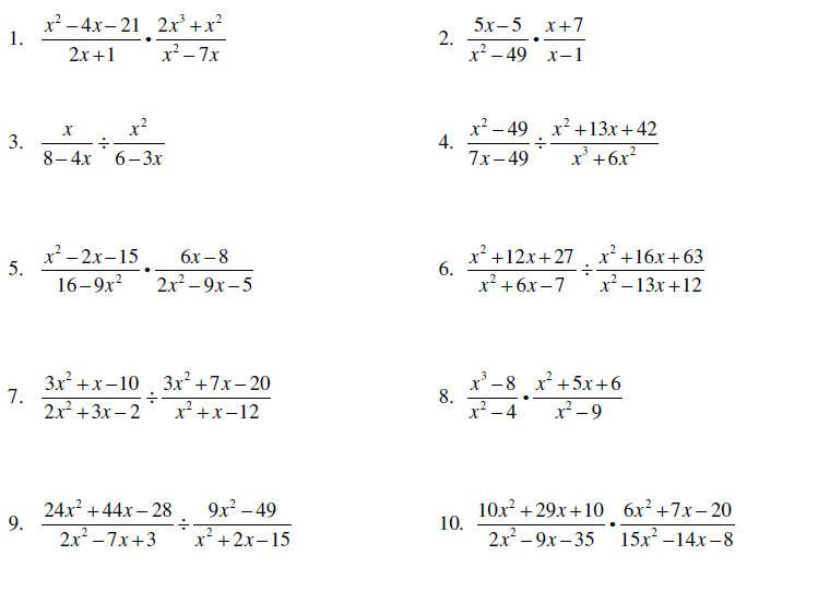 Multiplying And Dividing Rational Expressions Worksheet Answer Key