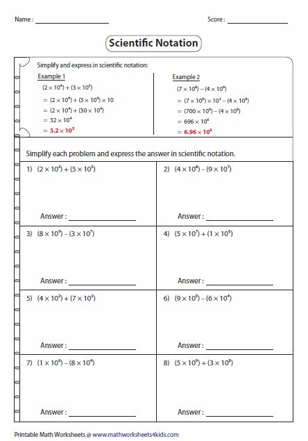 Multiplying And Dividing Scientific Notation Word Problems Worksheet