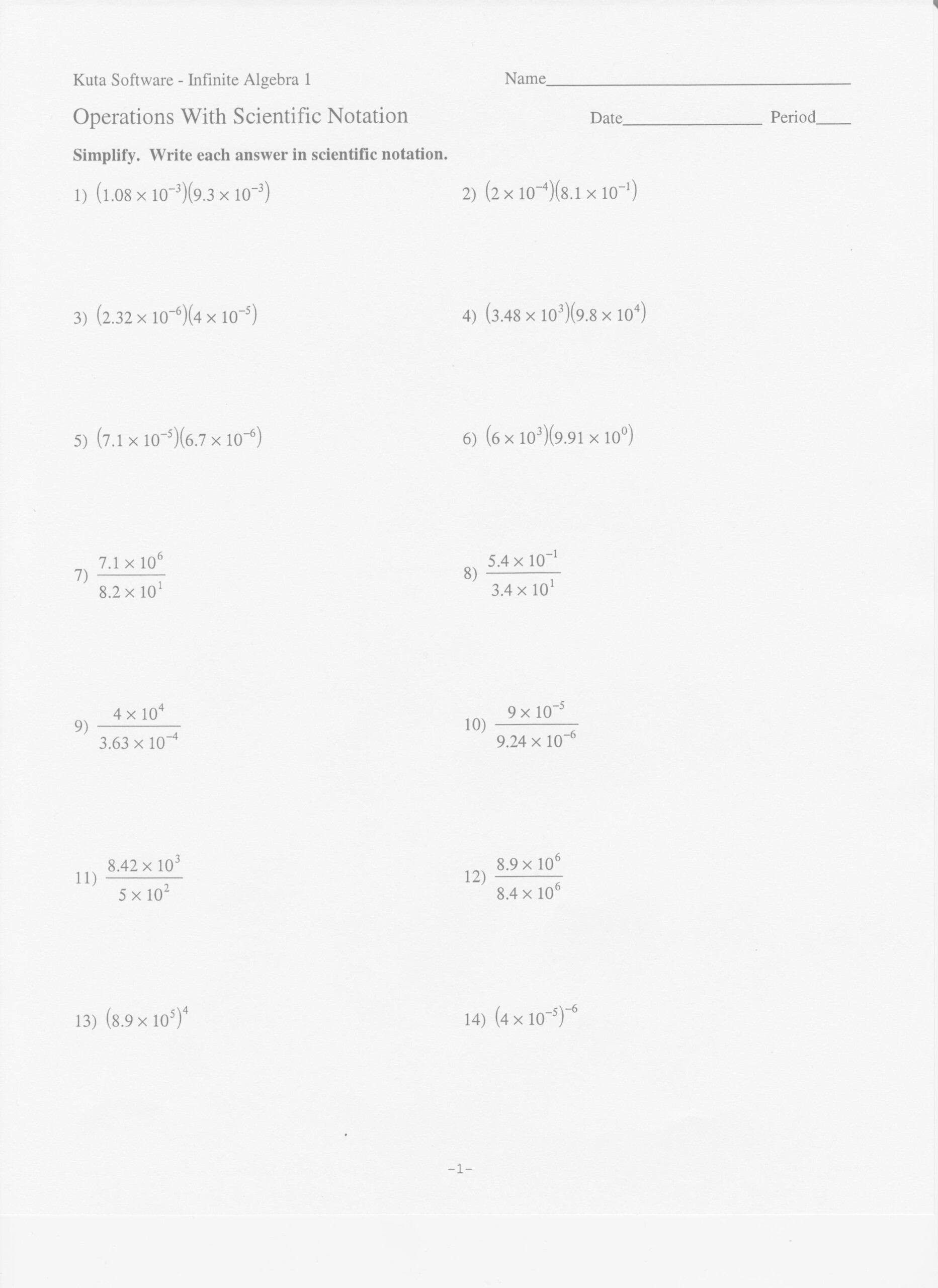 Multiplying And Dividing Scientific Notation Worksheet Ecopher