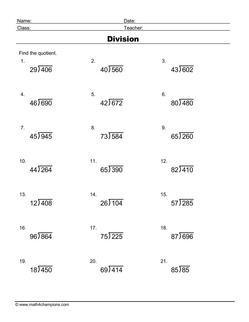 Printable Division Worksheets For Teachers MATH ZONE FOR KIDS