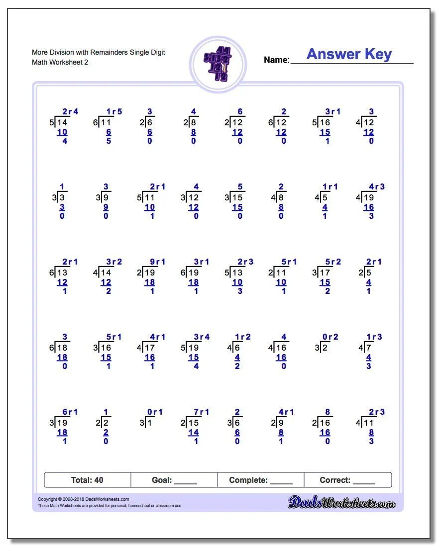 Short Division Worksheets With Answers WorksheetWorks cyou