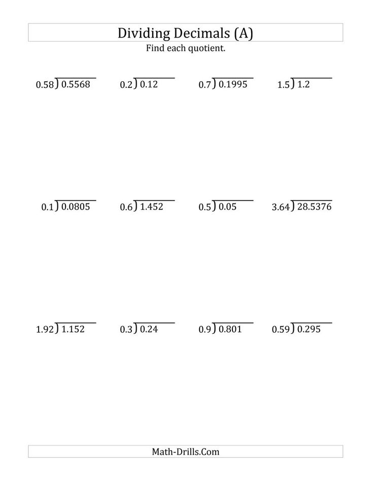 The Dividing Decimals By Various Decimals With Various Sizes Of 