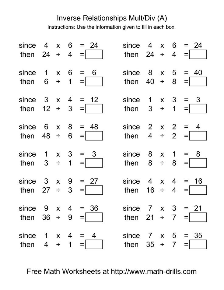 The Inverse Relationships Multiplication And Division Range 1 To