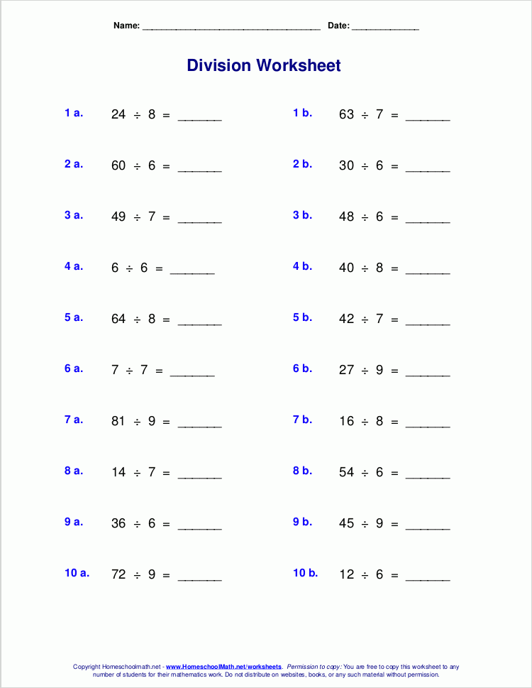 Worksheets For Basic Division Facts grades 3 4 Division Worksheets 