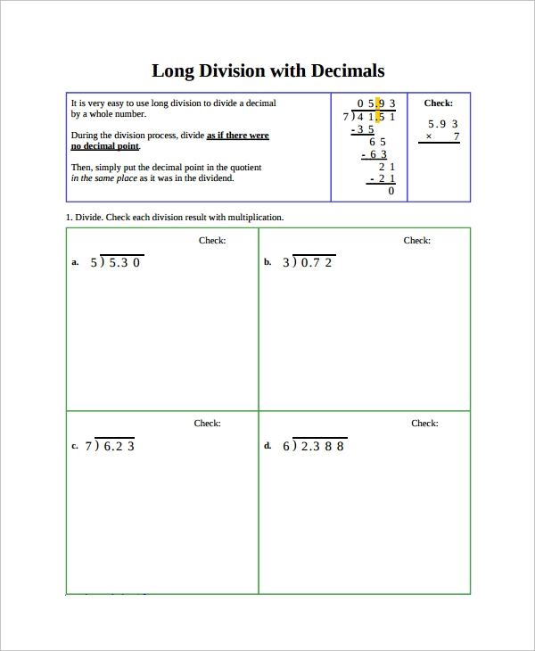 10 Long Division Worksheet Templates Sample Templates