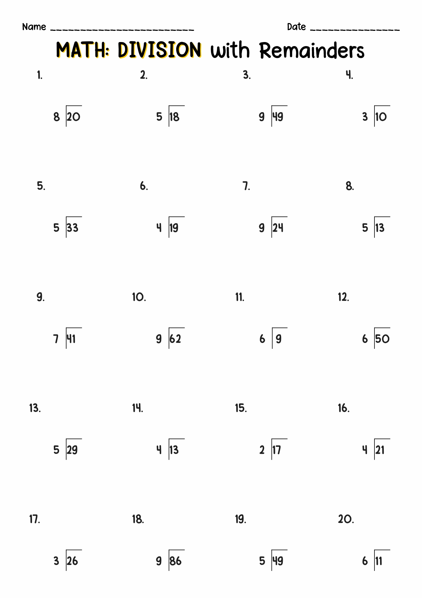 12 Long Division With Remainders Worksheets 4th Grade Worksheeto