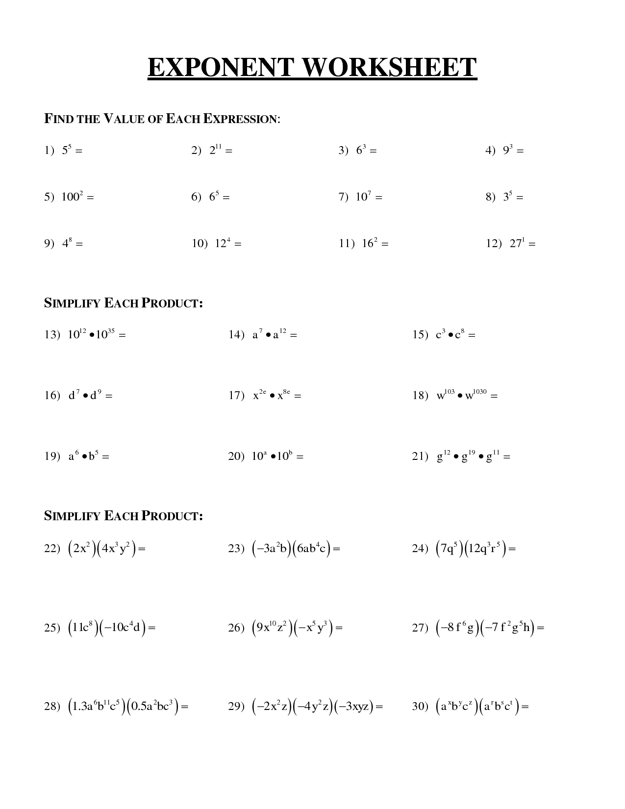 16 Multiplication Math Worksheets Exponents Worksheeto