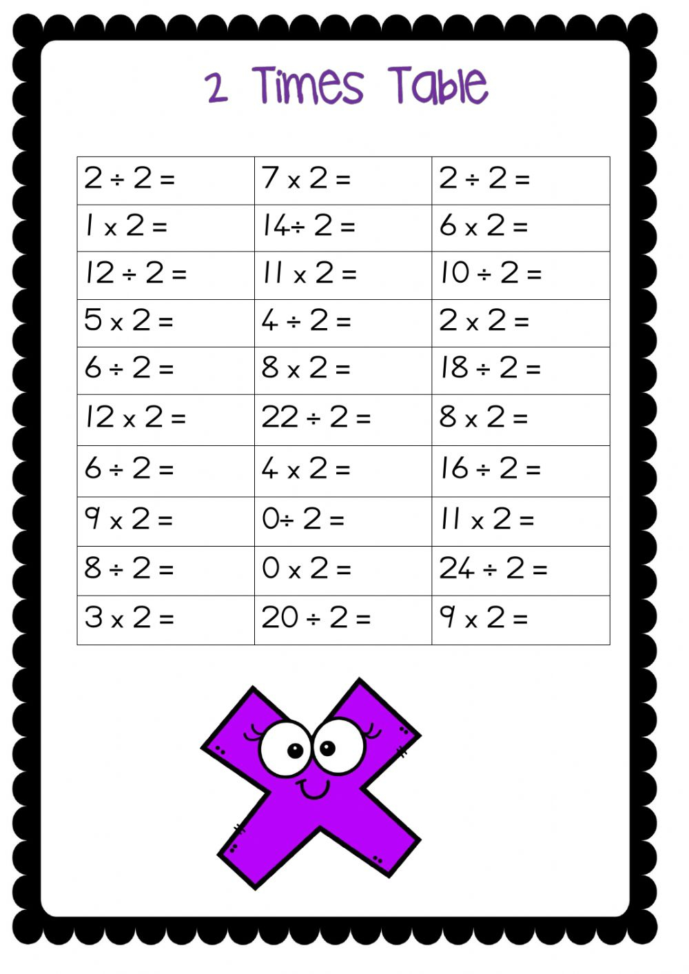 2 Times Table Online Worksheet