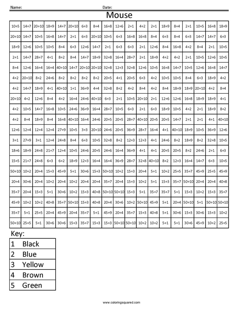 3DDC2 Mouse Division Math Worksheets Common Core Coloring Squared