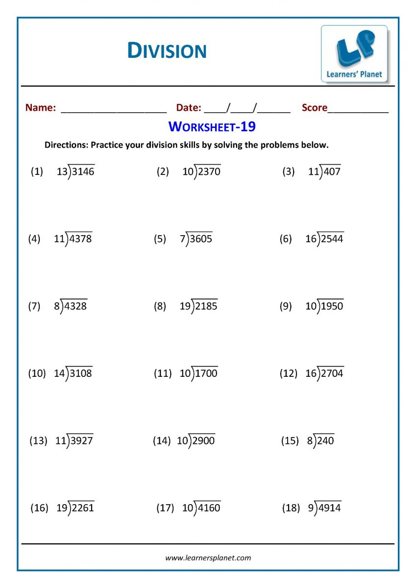 3rd Grade Division Printable Worksheets Download