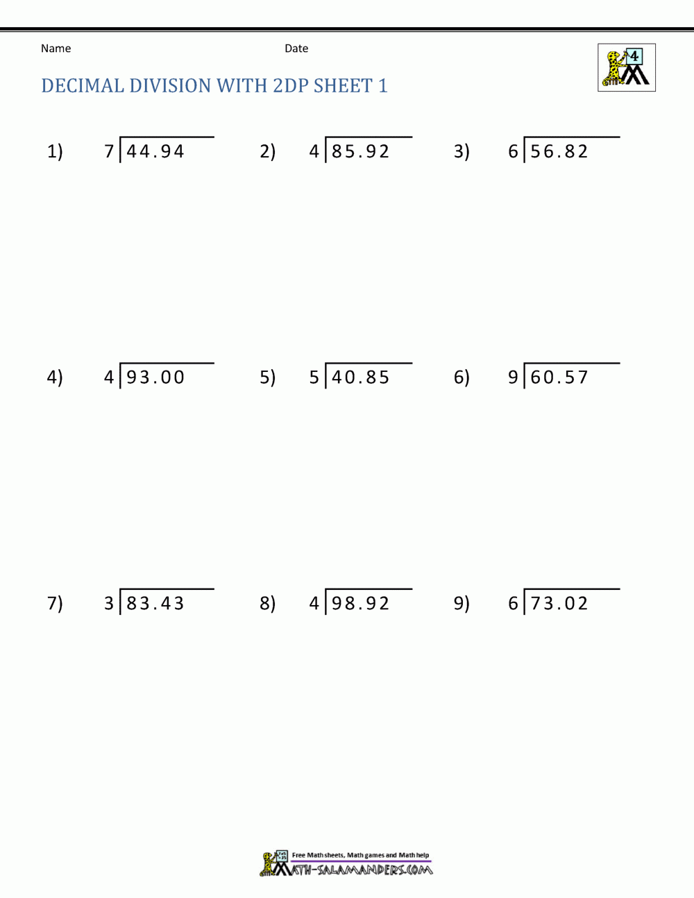 5 Dividing Decimals Worksheet Division Of Decimal Numbers Worksheets