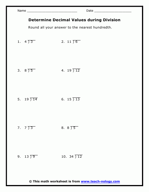 Determine Decimal Values During Division