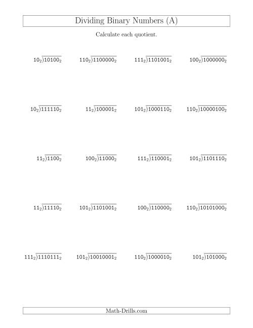 Dividing Binary Numbers Base 2 A