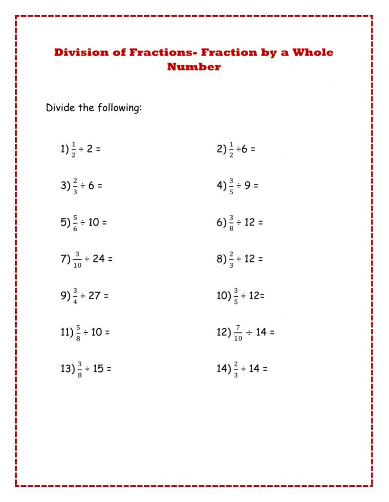 Dividing Fractions Using Models Worksheet