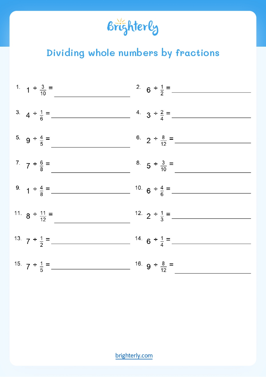 Dividing Fractions Worksheets Free Printable Division Fraction Worksheet