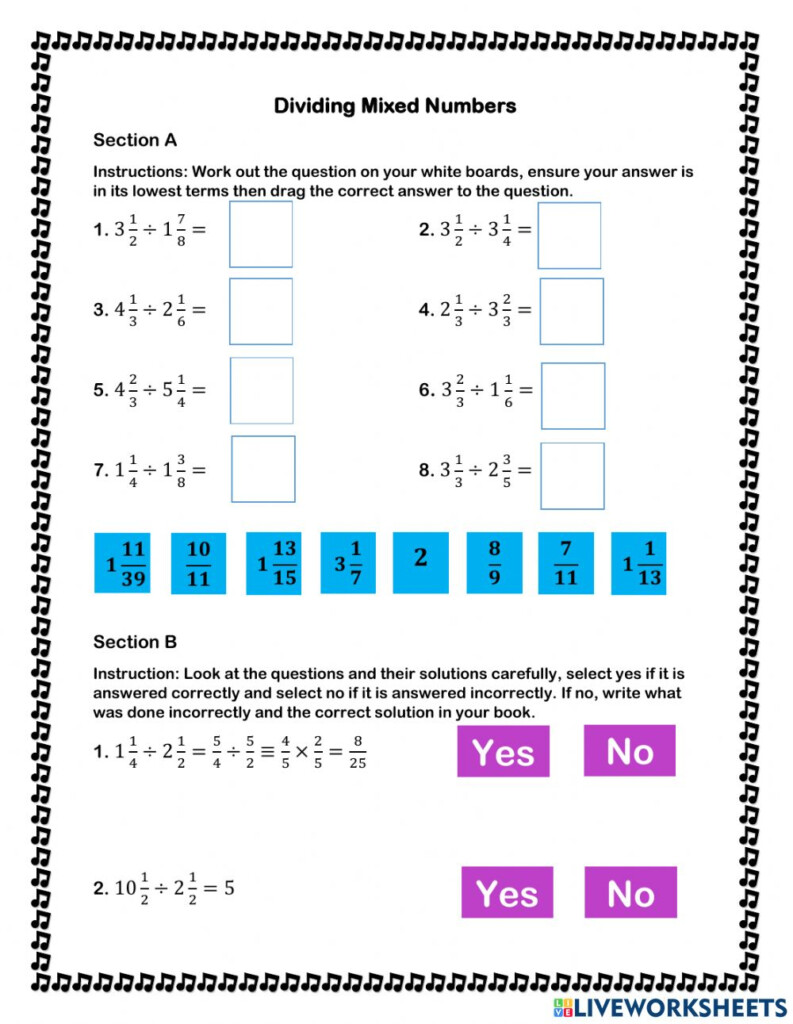 Dividing Mixed Numbers Worksheet