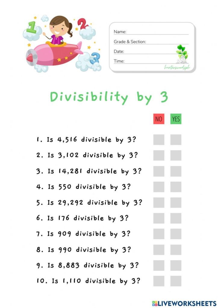 Divisibility By 3 HuntersWoodsPH Math Worksheet