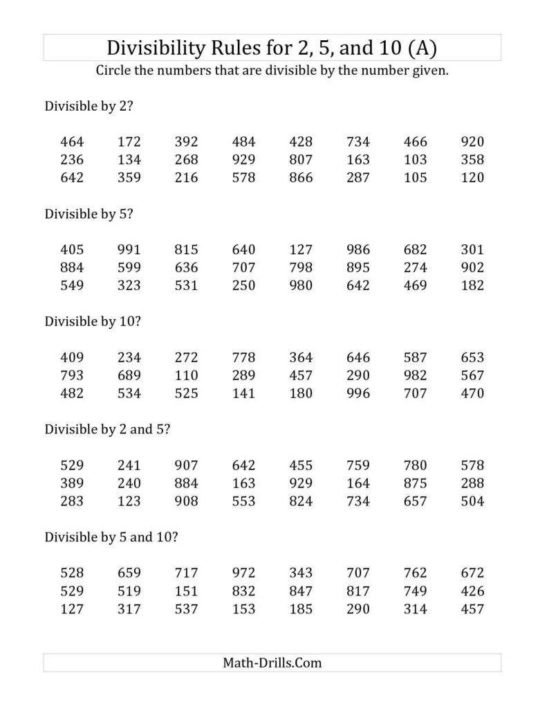 Divisibility Rules For 2 5 And 10 3 Digit Numbers A Divisibility 