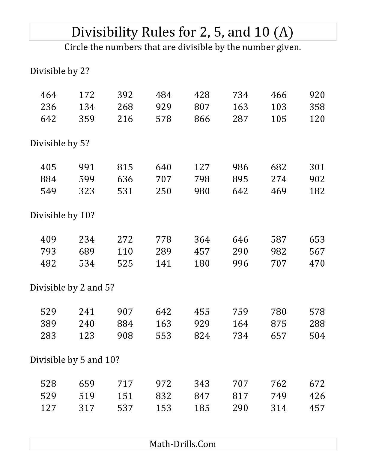 Divisibility Rules For 2 5 And 10 3 Digit Numbers A Divisibility