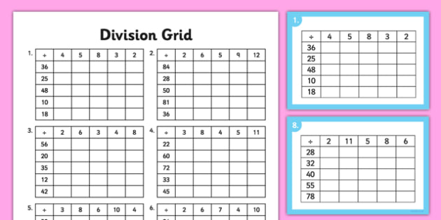 Division Grid Worksheet Worksheet And Challenge Cards