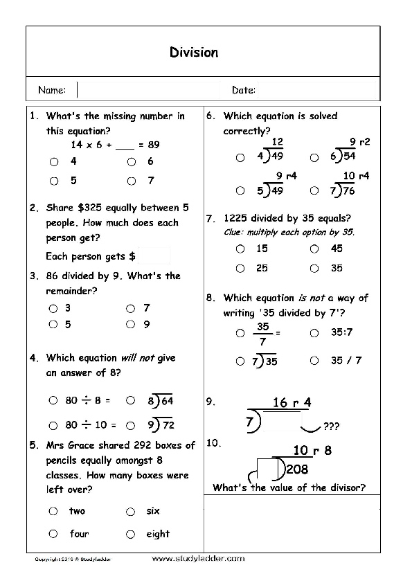 Division Problem Solving Mathematics Skills Online Interactive 