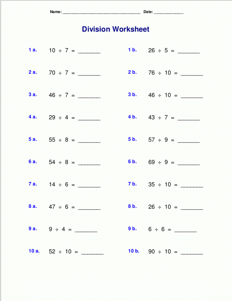 Division remainders 2to10 Multiplication Table