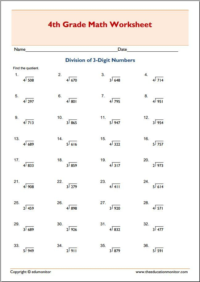 Division With Three Digit Numbers Printables Division Worksheets