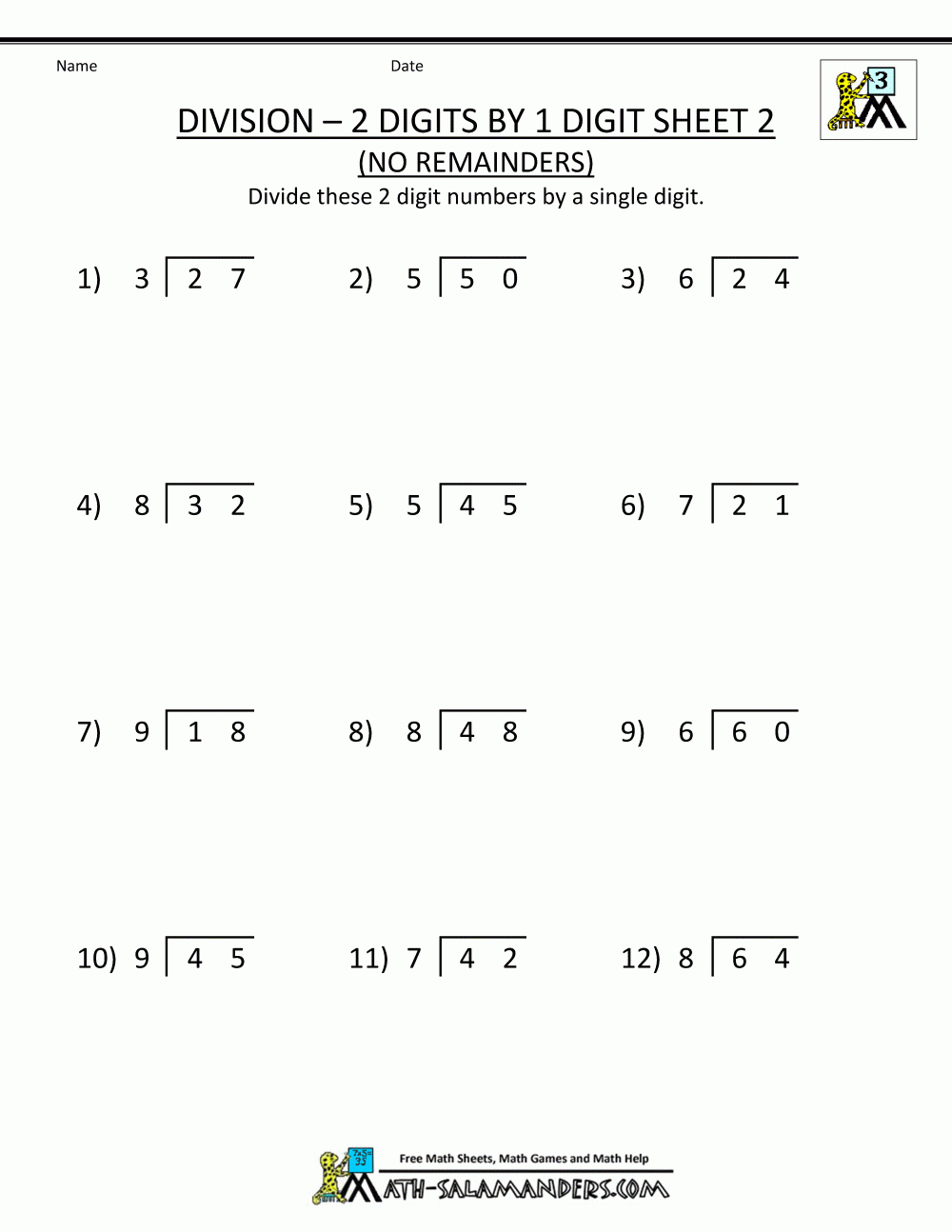 Division Worksheets 3rd Grade