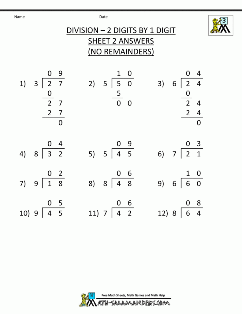 Division Worksheets 3rd Grade