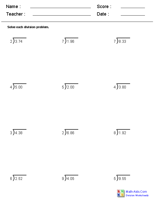 Division Worksheets Printable Division Worksheets For Teachers