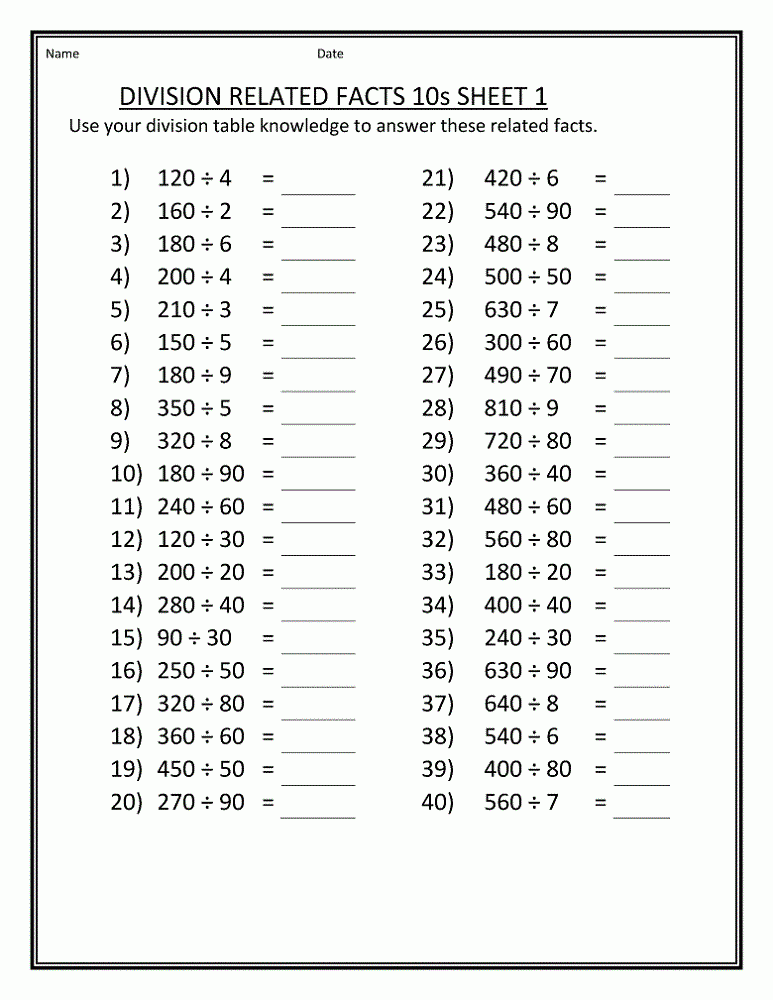 Division Year 4 Maths Worksheets Pdf Kidsworksheetfun