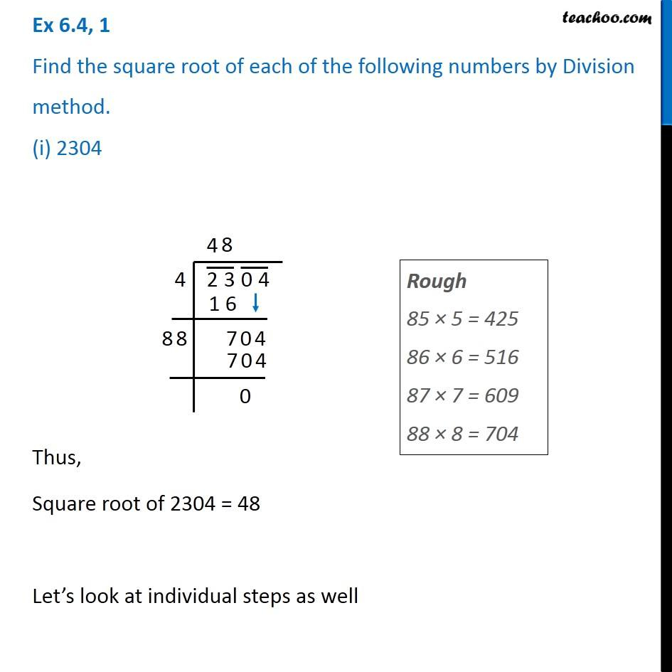 Ex 6 4 1 Find Square Root Of 2304 By Division Method Class 8