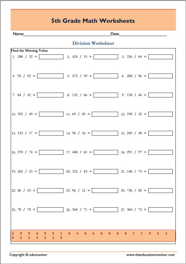 FREE 5th Grade Division Math Worksheets