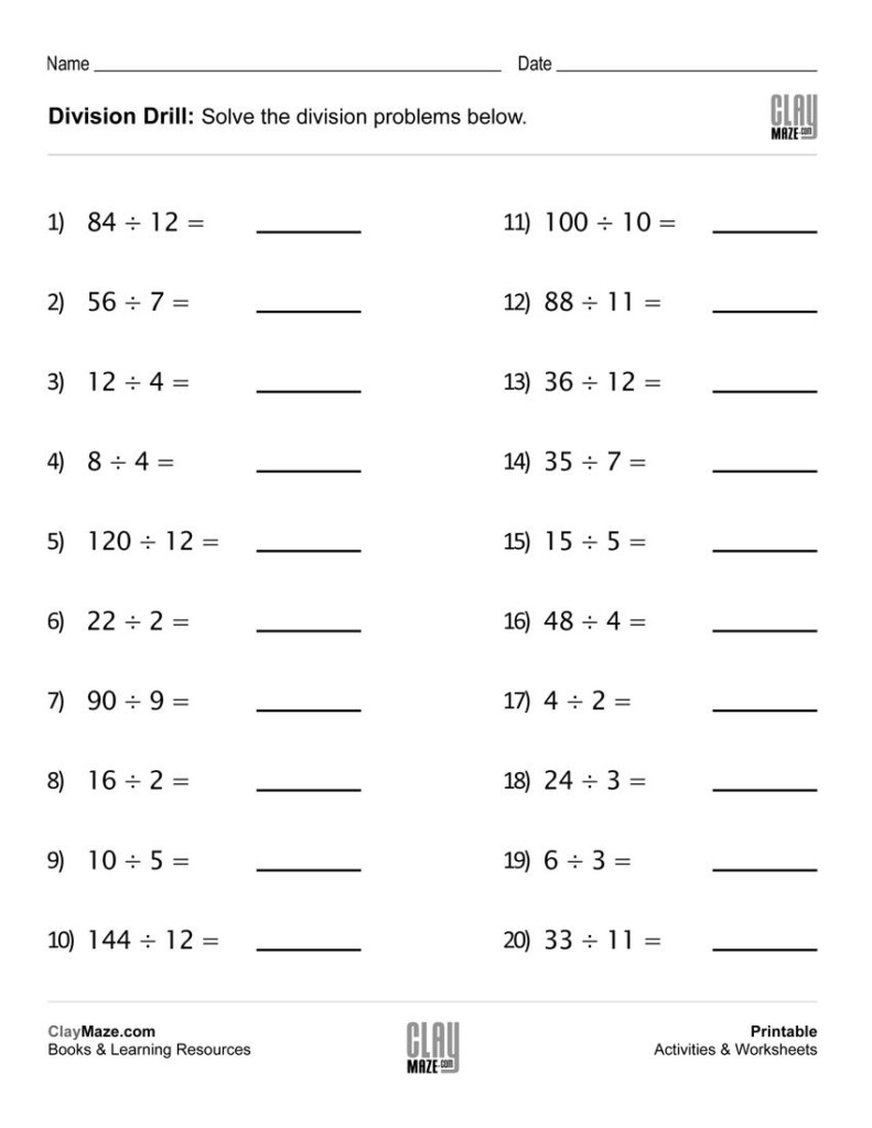 Individual Division Fact 12 A Division Drill Worksheets Printable 