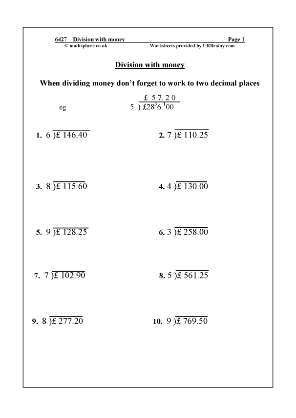 Long Division Money Money Division Edboost Bily Morales