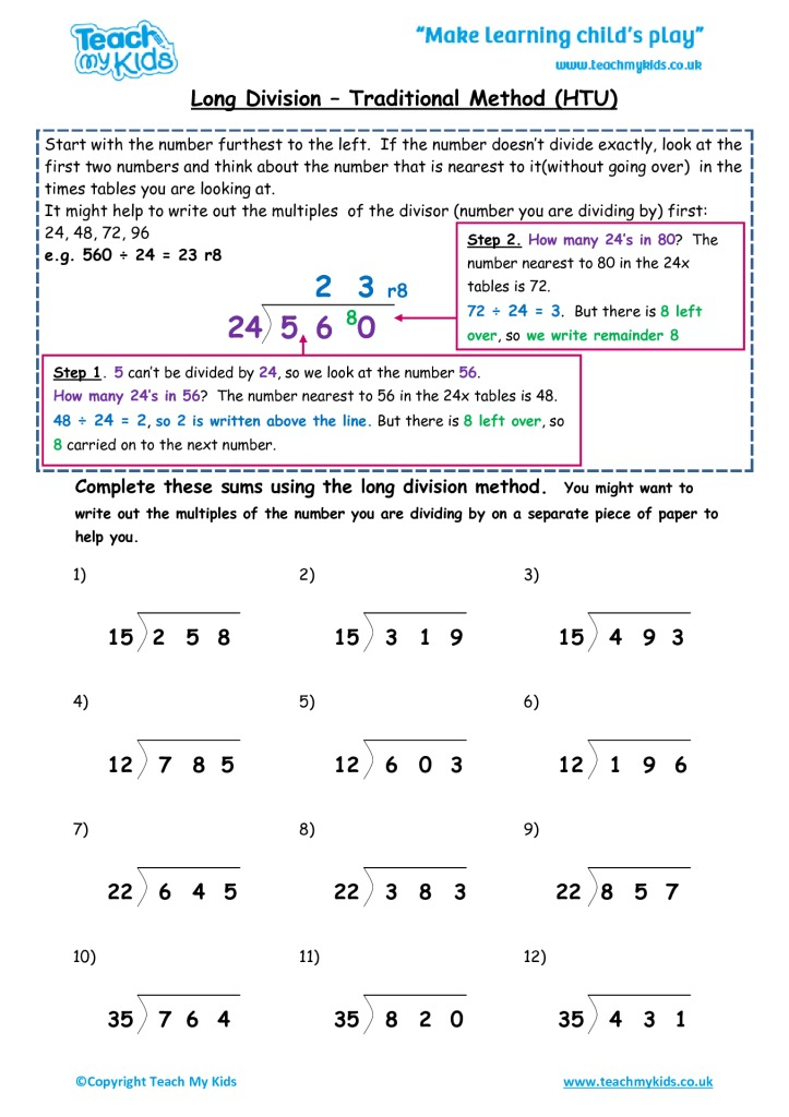 Long Division Traditional Method Htu TMK Education