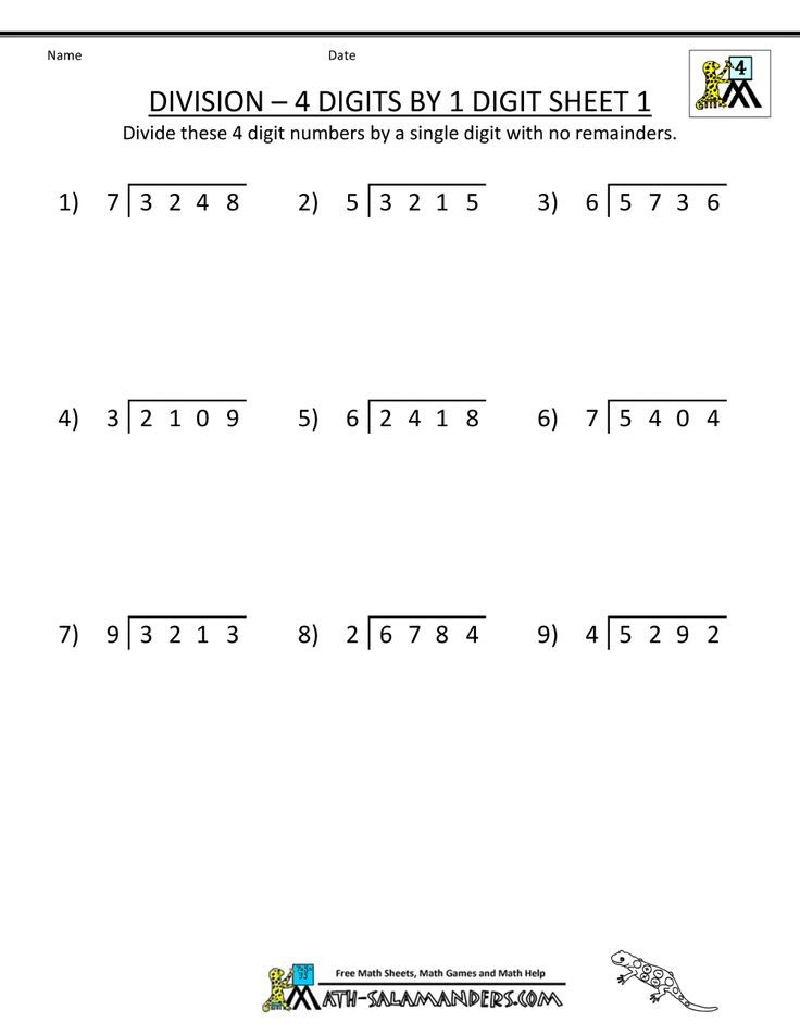 Long Division Worksheets 4 Digits By 1 Digit 1 Math Long Division