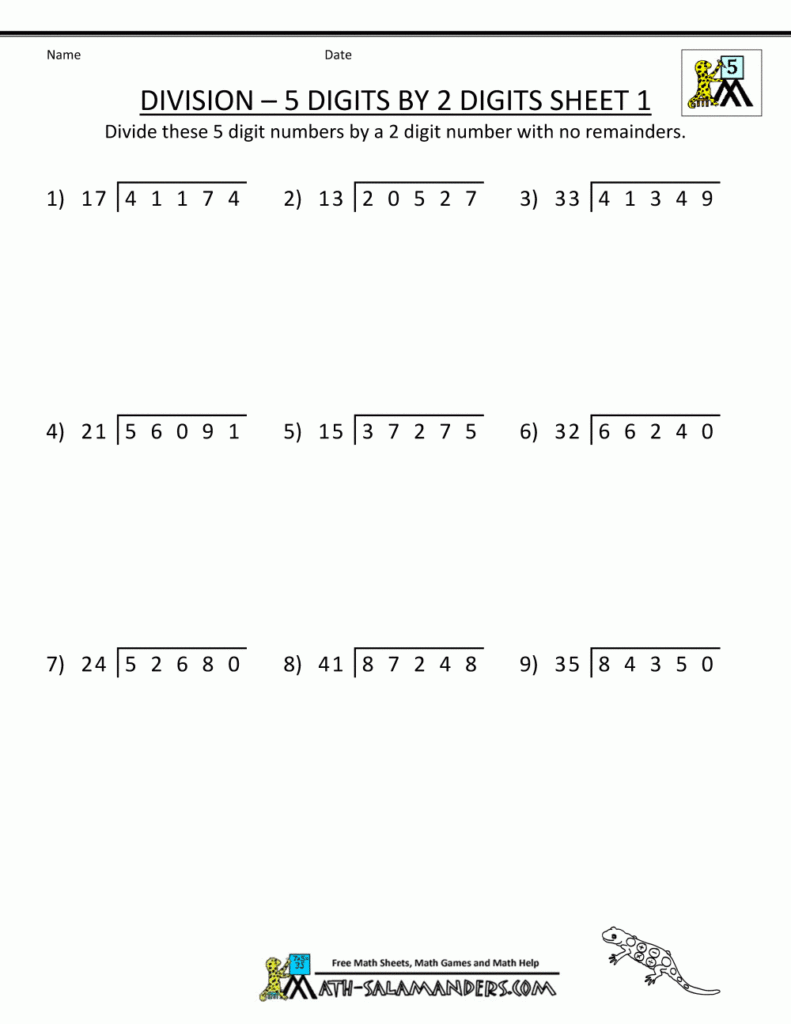 Long Division Worksheets For 5th Grade