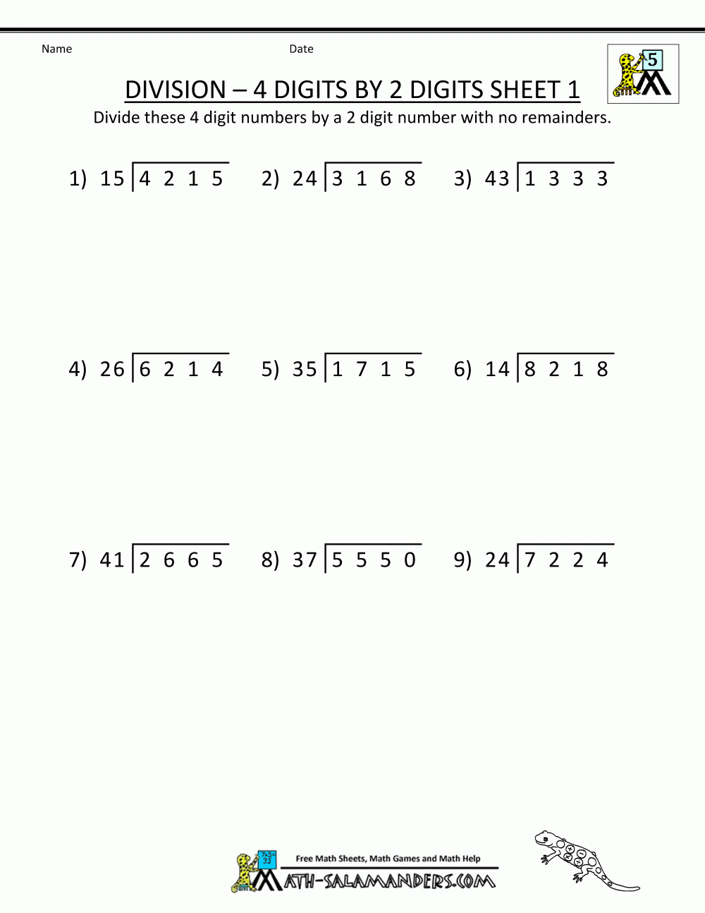 Long Division Worksheets For 5th Grade